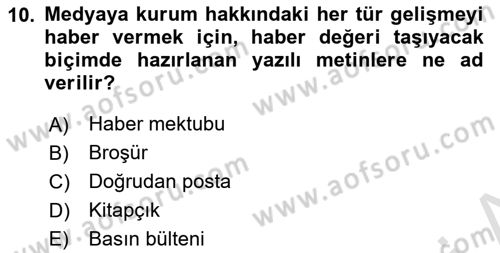 Halkla İlişkiler Dersi 2023 - 2024 Yılı Yaz Okulu Sınav Soruları 10. Soru