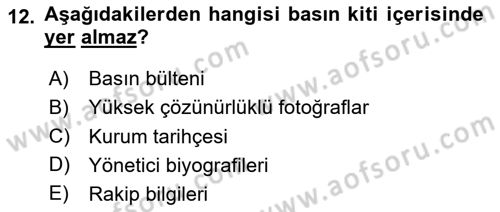 Halkla İlişkiler Dersi 2023 - 2024 Yılı Yaz Okulu Sınav Soruları 12. Soru