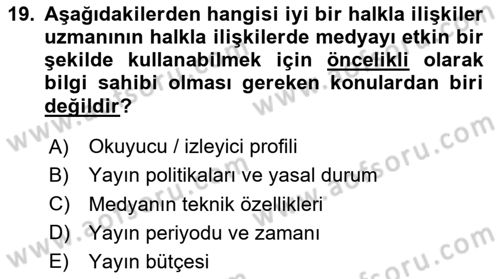 Halkla İlişkiler Dersi 2023 - 2024 Yılı Yaz Okulu Sınav Soruları 19. Soru