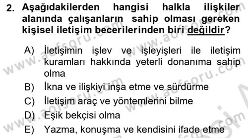 Halkla İlişkiler Dersi 2023 - 2024 Yılı Yaz Okulu Sınav Soruları 2. Soru