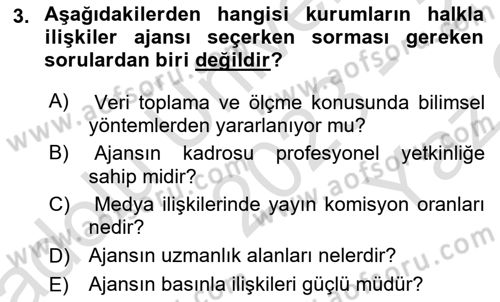 Halkla İlişkiler Dersi 2023 - 2024 Yılı Yaz Okulu Sınav Soruları 3. Soru