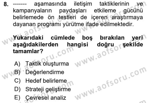 Halkla İlişkiler Dersi 2023 - 2024 Yılı Yaz Okulu Sınav Soruları 8. Soru