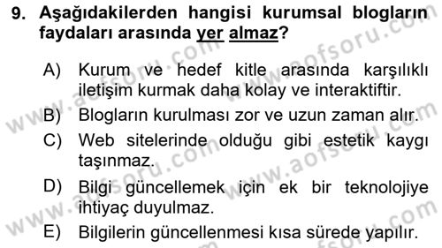 Halkla İlişkiler Dersi 2023 - 2024 Yılı Yaz Okulu Sınav Soruları 9. Soru