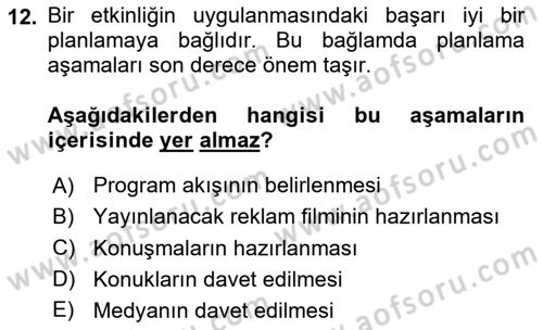 Halkla İlişkiler Dersi 2024 - 2025 Yılı (Vize) Ara Sınav Soruları 12. Soru