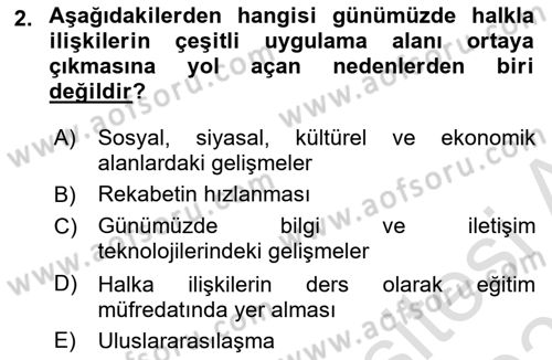 Halkla İlişkiler Dersi 2024 - 2025 Yılı (Vize) Ara Sınav Soruları 2. Soru