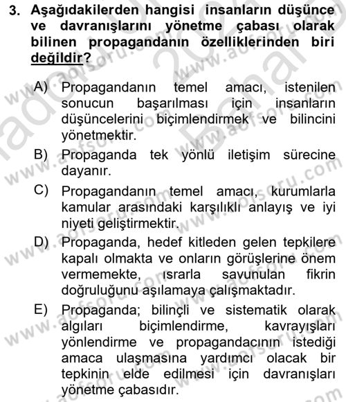 Halkla İlişkiler Dersi 2024 - 2025 Yılı (Vize) Ara Sınav Soruları 3. Soru