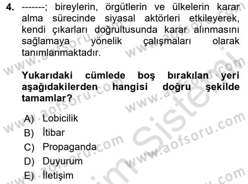 Halkla İlişkiler Dersi 2024 - 2025 Yılı (Vize) Ara Sınav Soruları 4. Soru