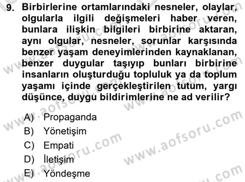 Halkla İlişkiler Dersi 2024 - 2025 Yılı (Vize) Ara Sınav Soruları 9. Soru