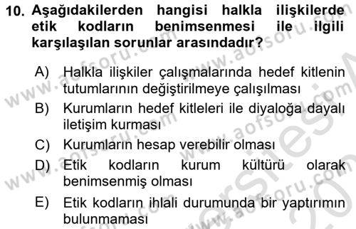 Halkla İlişkiler Dersi 2024 - 2025 Yılı (Final) Dönem Sonu Sınav Soruları 10. Soru