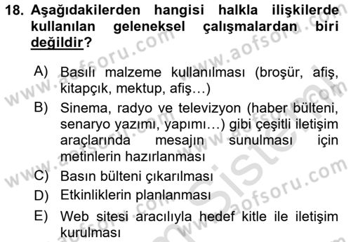 Halkla İlişkiler Dersi 2024 - 2025 Yılı (Final) Dönem Sonu Sınav Soruları 18. Soru