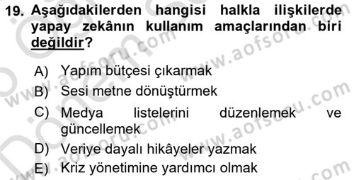 Halkla İlişkiler Dersi 2024 - 2025 Yılı (Final) Dönem Sonu Sınav Soruları 19. Soru