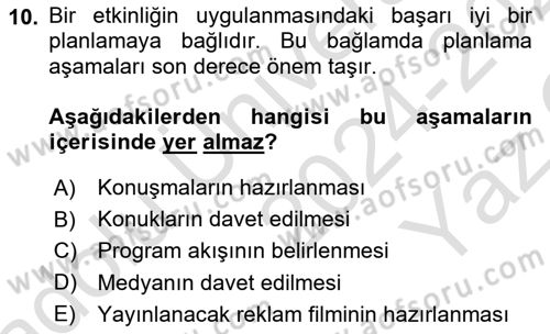 Halkla İlişkiler Dersi 2024 - 2025 Yılı Yaz Okulu Sınav Soruları 10. Soru