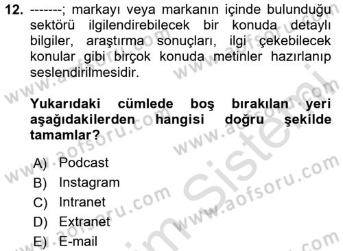 Halkla İlişkiler Dersi 2024 - 2025 Yılı Yaz Okulu Sınav Soruları 12. Soru
