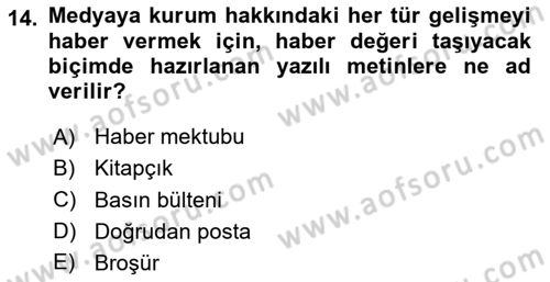 Halkla İlişkiler Dersi 2024 - 2025 Yılı Yaz Okulu Sınav Soruları 14. Soru