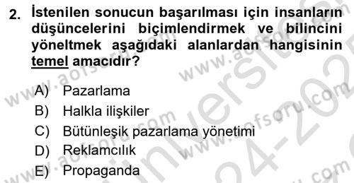 Halkla İlişkiler Dersi 2024 - 2025 Yılı Yaz Okulu Sınav Soruları 2. Soru
