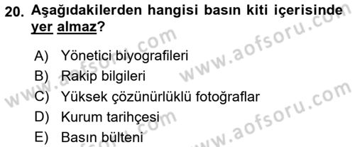 Halkla İlişkiler Dersi 2024 - 2025 Yılı Yaz Okulu Sınav Soruları 20. Soru