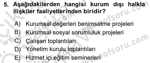 Halkla İlişkiler Dersi 2024 - 2025 Yılı Yaz Okulu Sınav Soruları 5. Soru