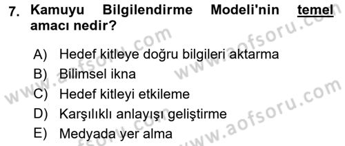 Halkla İlişkiler Dersi 2024 - 2025 Yılı Yaz Okulu Sınav Soruları 7. Soru