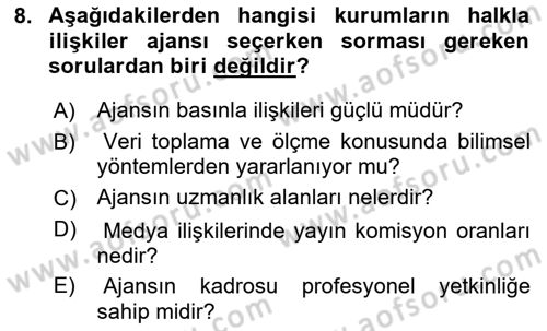 Halkla İlişkiler Dersi 2024 - 2025 Yılı Yaz Okulu Sınav Soruları 8. Soru