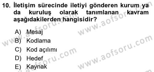 Halkla İlişkiler Dersi 2025 - 2026 Yılı (Vize) Ara Sınav Soruları 10. Soru