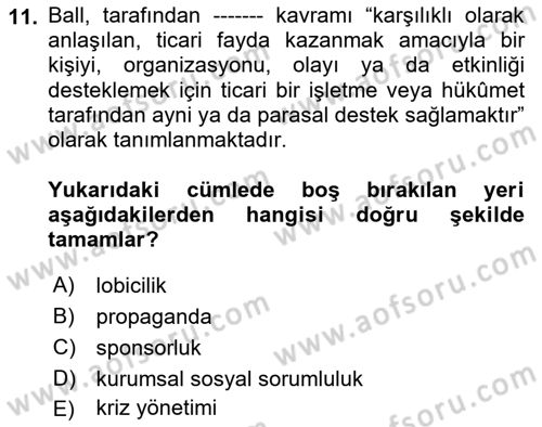 Halkla İlişkiler Dersi 2025 - 2026 Yılı (Vize) Ara Sınav Soruları 11. Soru