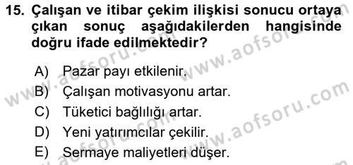 Halkla İlişkiler Dersi 2025 - 2026 Yılı (Vize) Ara Sınav Soruları 15. Soru