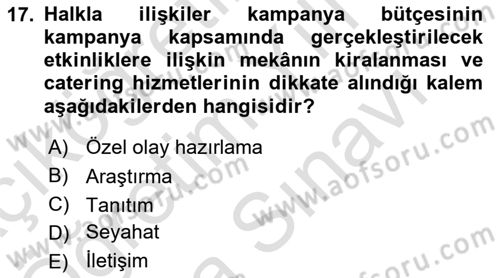Halkla İlişkiler Dersi 2025 - 2026 Yılı (Vize) Ara Sınav Soruları 17. Soru