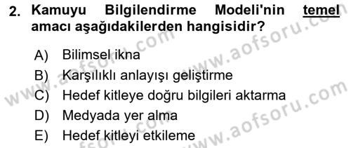 Halkla İlişkiler Dersi 2025 - 2026 Yılı (Vize) Ara Sınav Soruları 2. Soru