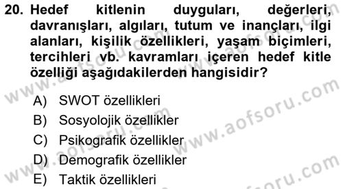 Halkla İlişkiler Dersi 2025 - 2026 Yılı (Vize) Ara Sınav Soruları 20. Soru
