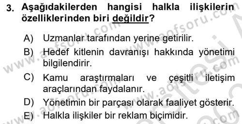 Halkla İlişkiler Dersi 2025 - 2026 Yılı (Vize) Ara Sınav Soruları 3. Soru