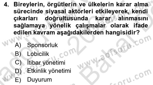 Halkla İlişkiler Dersi 2025 - 2026 Yılı (Vize) Ara Sınav Soruları 4. Soru