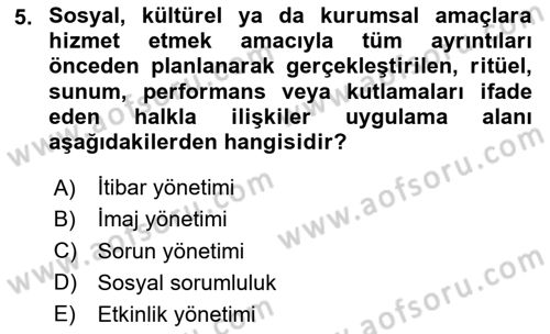 Halkla İlişkiler Dersi 2025 - 2026 Yılı (Vize) Ara Sınav Soruları 5. Soru