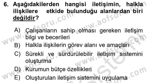 Halkla İlişkiler Dersi 2025 - 2026 Yılı (Vize) Ara Sınav Soruları 6. Soru