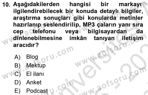 Halkla İlişkiler Dersi 2025 - 2026 Yılı (Final) Dönem Sonu Sınav Soruları 10. Soru