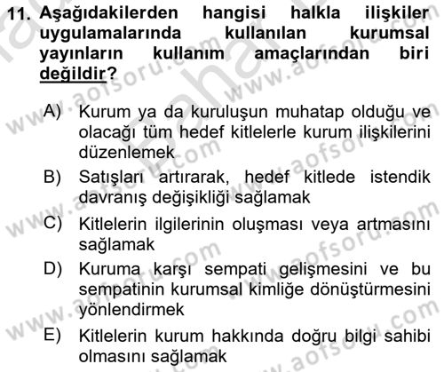 Halkla İlişkiler Dersi 2025 - 2026 Yılı (Final) Dönem Sonu Sınav Soruları 11. Soru
