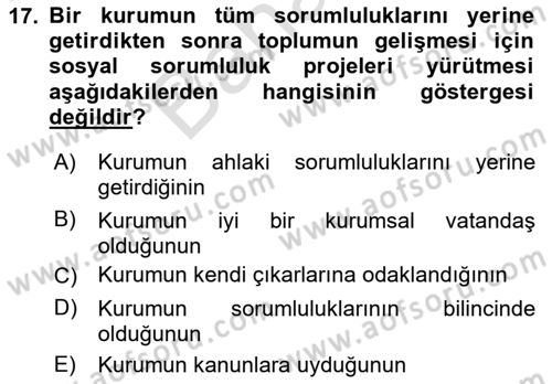 Halkla İlişkiler Dersi 2025 - 2026 Yılı (Final) Dönem Sonu Sınav Soruları 17. Soru