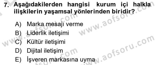 Halkla İlişkiler Dersi 2025 - 2026 Yılı (Final) Dönem Sonu Sınav Soruları 7. Soru