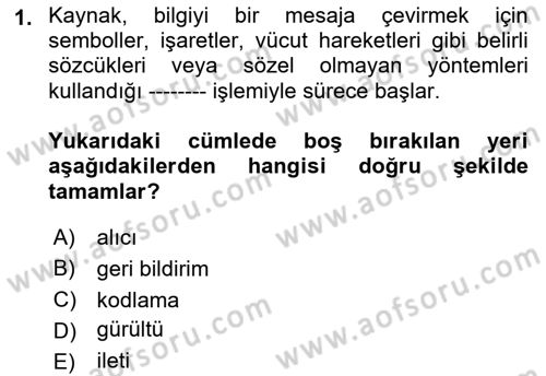 Halkla İlişkilerde Etkili İletişim Dersi 2021 - 2022 Yılı (Vize) Ara Sınav Soruları 1. Soru