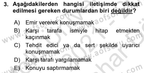 Halkla İlişkilerde Etkili İletişim Dersi 2021 - 2022 Yılı (Vize) Ara Sınav Soruları 3. Soru