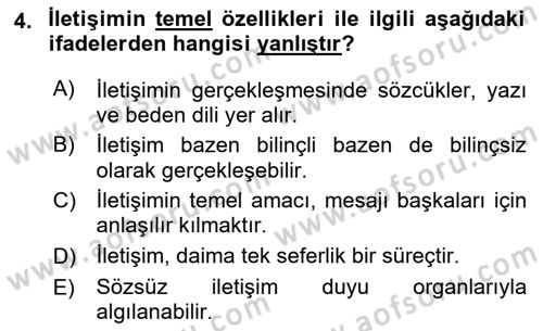 Halkla İlişkilerde Etkili İletişim Dersi 2021 - 2022 Yılı (Vize) Ara Sınav Soruları 4. Soru