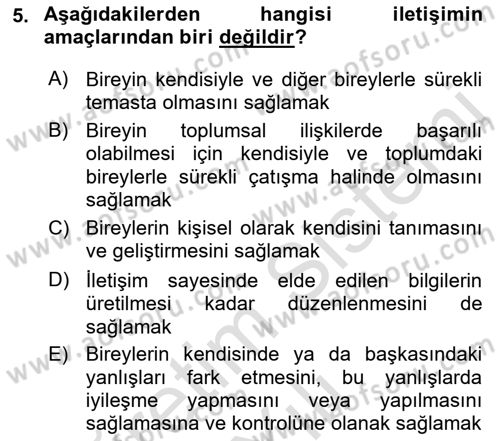 Halkla İlişkilerde Etkili İletişim Dersi 2021 - 2022 Yılı (Vize) Ara Sınav Soruları 5. Soru