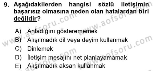 Halkla İlişkilerde Etkili İletişim Dersi 2021 - 2022 Yılı (Vize) Ara Sınav Soruları 9. Soru