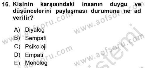 Halkla İlişkilerde Etkili İletişim Dersi 2021 - 2022 Yılı Yaz Okulu Sınav Soruları 16. Soru