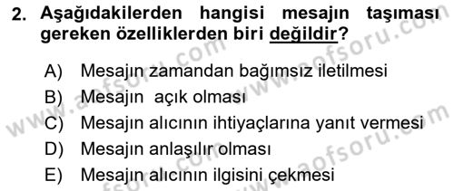 Halkla İlişkilerde Etkili İletişim Dersi 2021 - 2022 Yılı Yaz Okulu Sınav Soruları 2. Soru