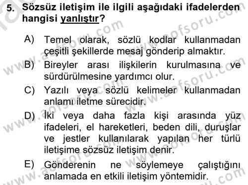 Halkla İlişkilerde Etkili İletişim Dersi 2021 - 2022 Yılı Yaz Okulu Sınav Soruları 5. Soru