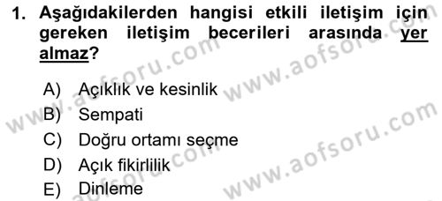 Halkla İlişkilerde Etkili İletişim Dersi 2022 - 2023 Yılı Yaz Okulu Sınav Soruları 1. Soru