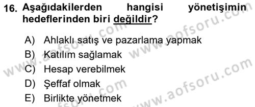 Halkla İlişkilerde Etkili İletişim Dersi 2022 - 2023 Yılı Yaz Okulu Sınav Soruları 16. Soru