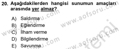Halkla İlişkilerde Etkili İletişim Dersi 2022 - 2023 Yılı Yaz Okulu Sınav Soruları 20. Soru