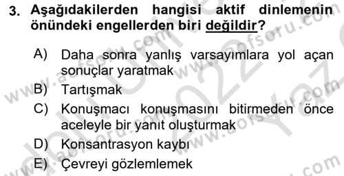 Halkla İlişkilerde Etkili İletişim Dersi 2022 - 2023 Yılı Yaz Okulu Sınav Soruları 3. Soru