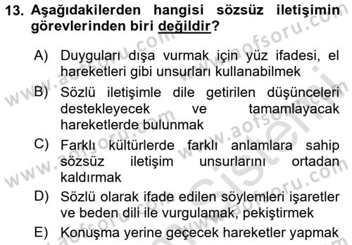 Halkla İlişkilerde Etkili İletişim Dersi 2023 - 2024 Yılı (Vize) Ara Sınav Soruları 13. Soru